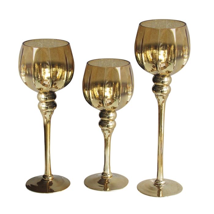 JUEGO 3 COPAS PREMIUM GOLD (13 x 13 x 40-35-30 cm)