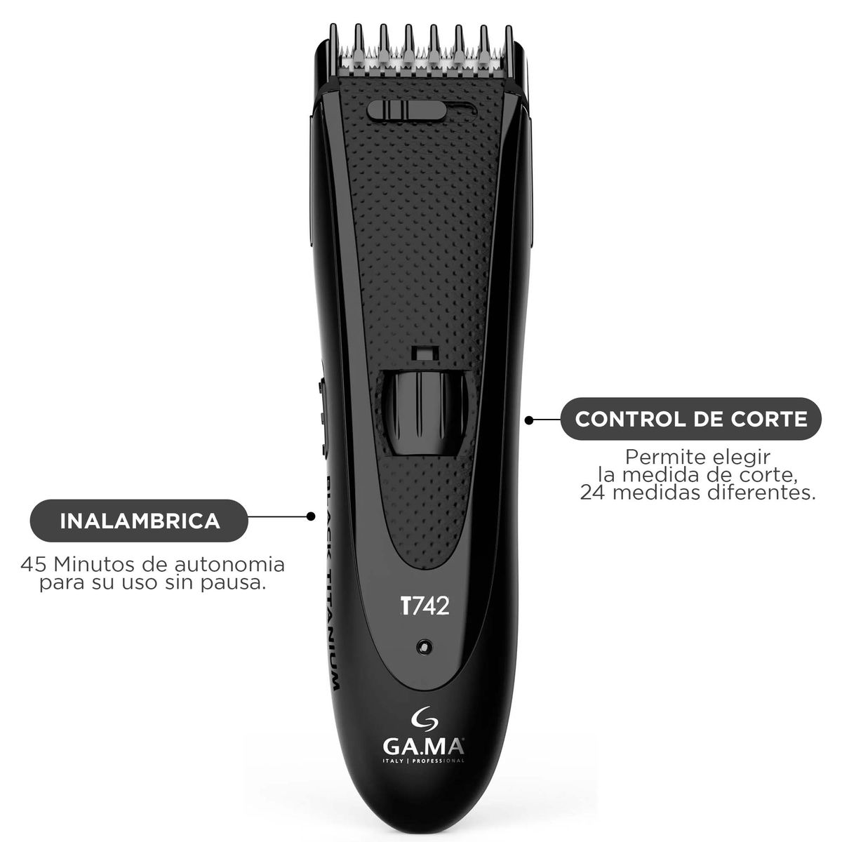 GAMA - Cortapelos Clipper Gama Black Titanium T742 Usb