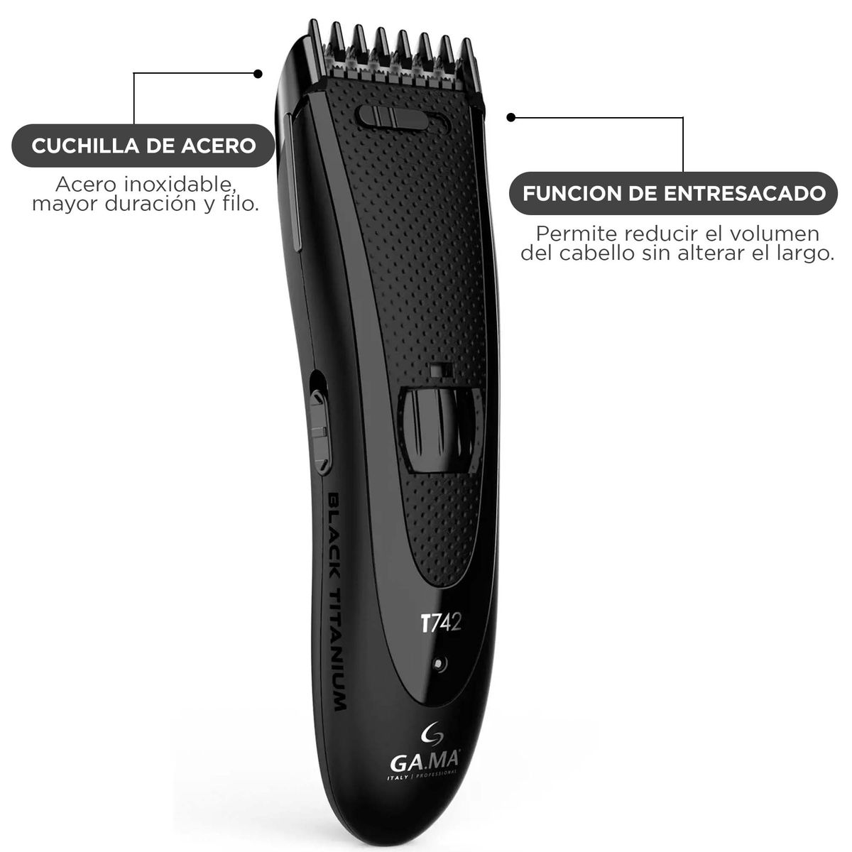 GAMA - Cortapelos Clipper Gama Black Titanium T742 Usb