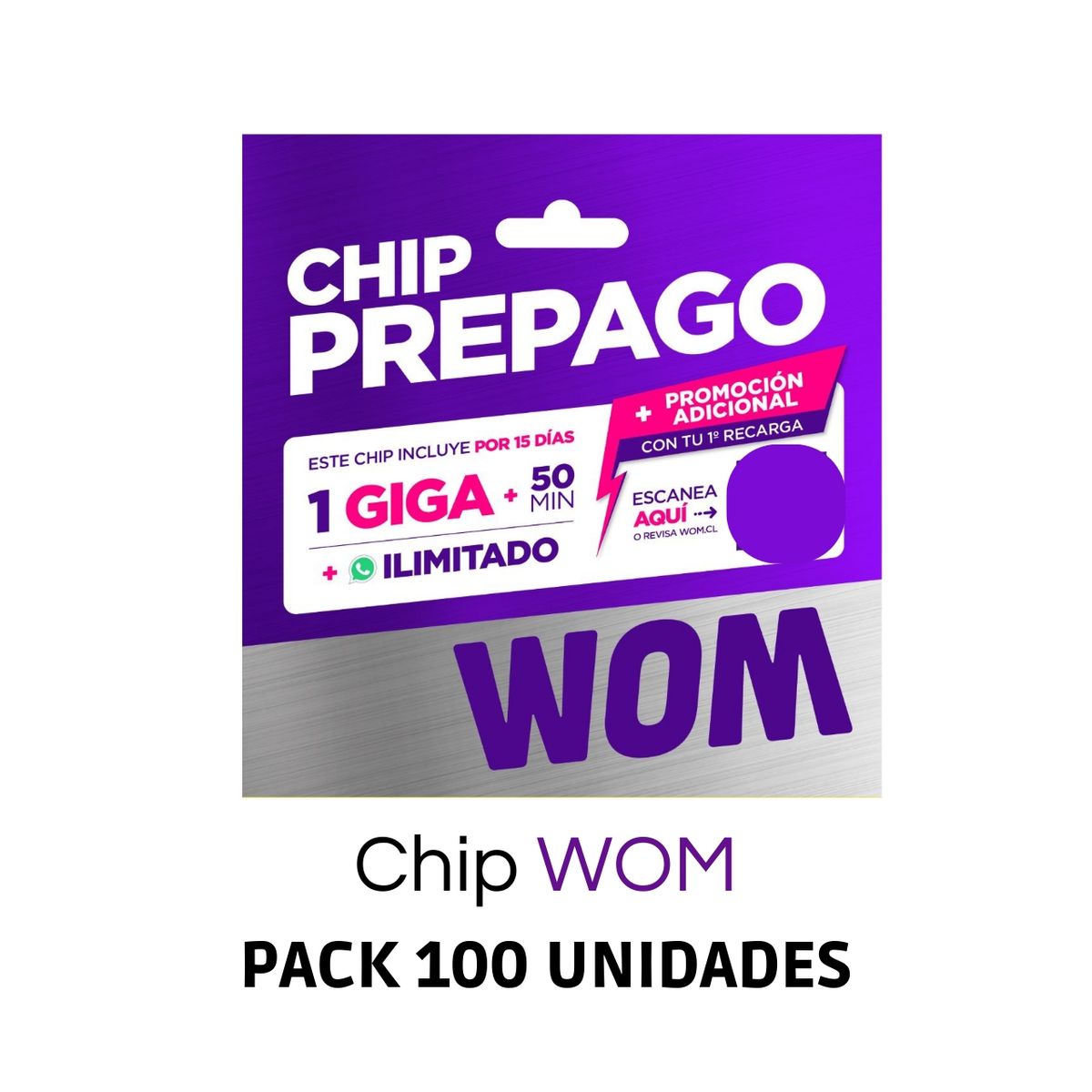 WOM - Chip WOM 100 Unidades Incluye 1 Giga + 50 Minutos