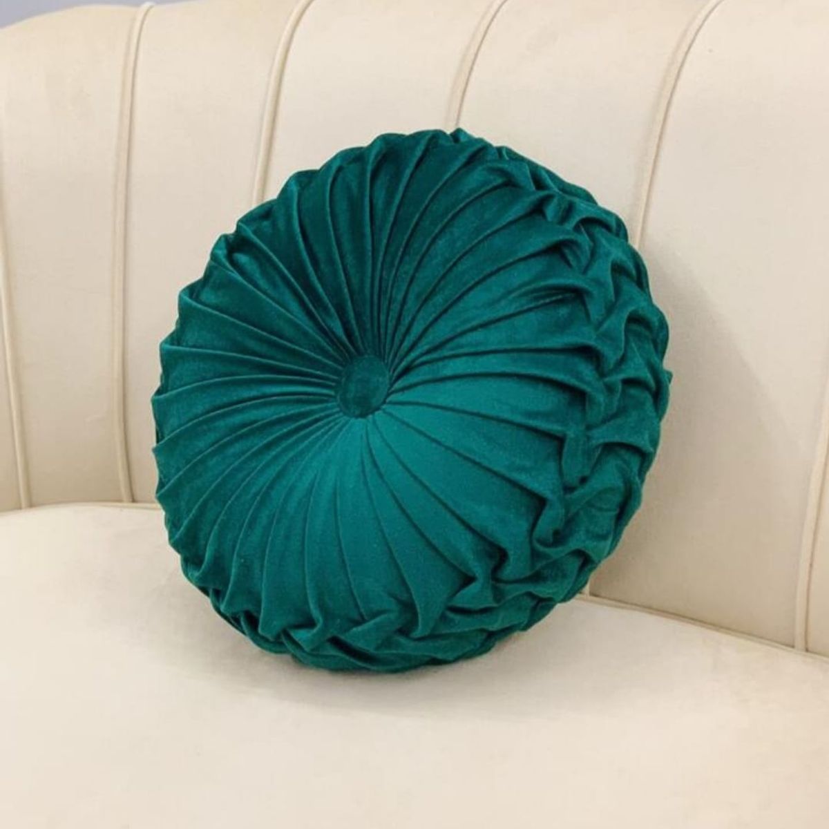 GENERICO - Cojín decorativo redondo verde botella Trenzado Velvet