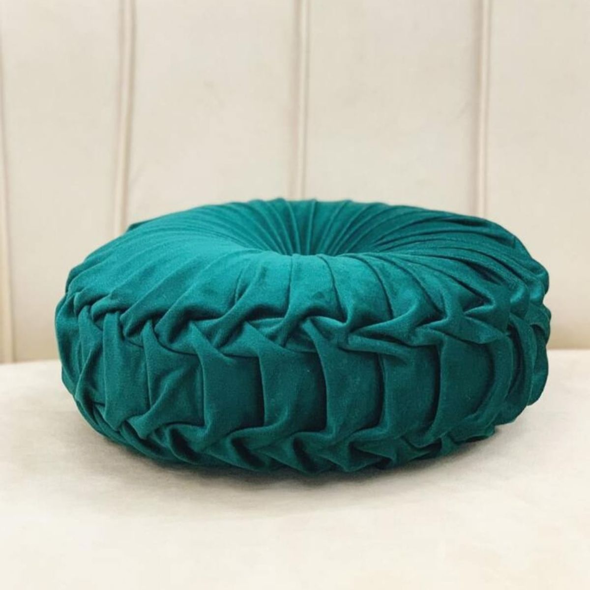 GENERICO - Cojín decorativo redondo verde botella Trenzado Velvet