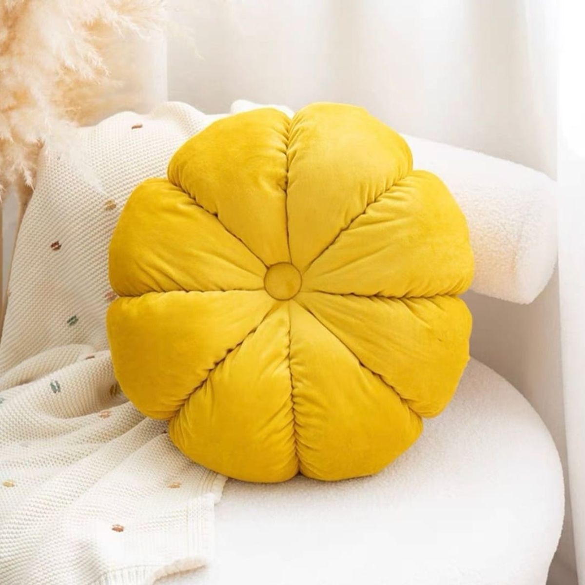 GENERICO - Cojín redondo Mostaza decorativo Velvet