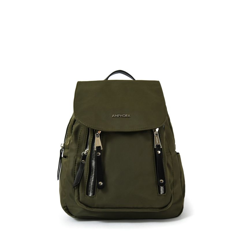 AMPHORA - Mochila Con Tapa Mediana Crofia Verde Oliva