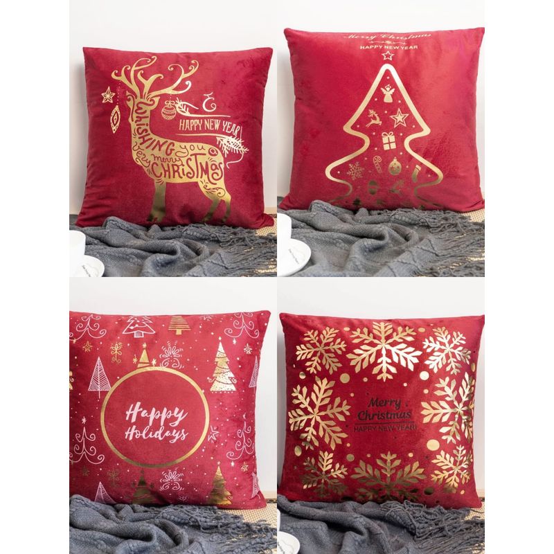 GENERICO - Fundas de cojín de navidad viejo pascuero rojo Pack 4