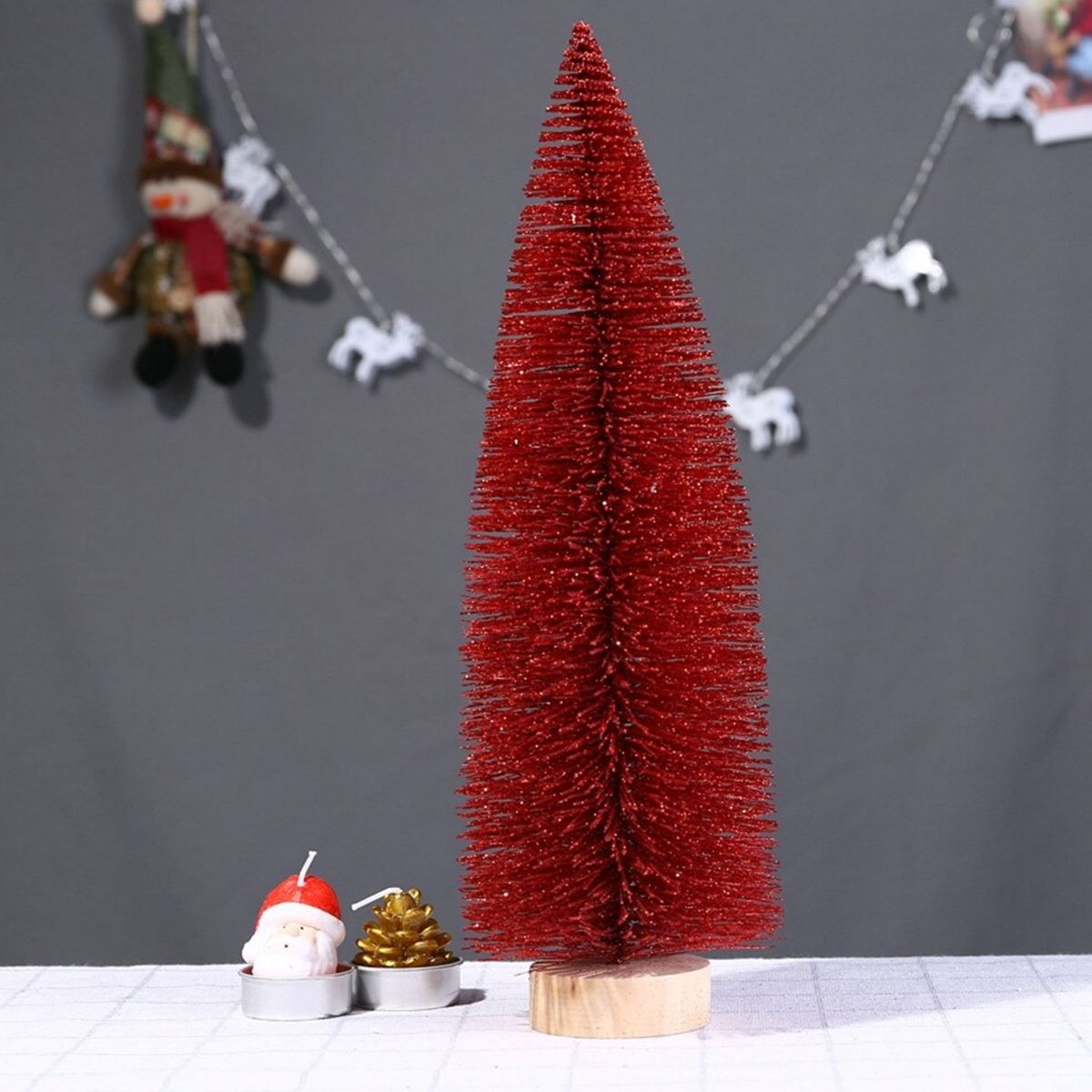 GENERICO - Mini Árbol De Navidad Pino Metalizado Rojo Con Base Madera Decor