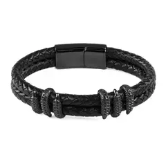 MILLAM - Pulsera de Cuero Trenzado Negro con Dijes Garras de Dragón