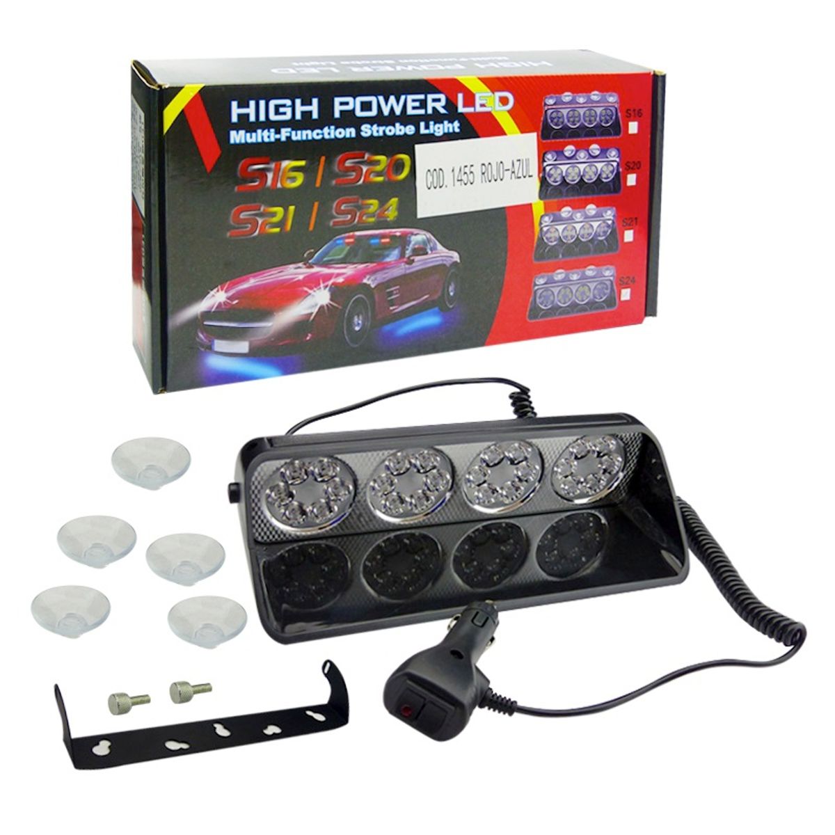 GENERICO - Baliza Estrobo 24 LED Rojo-Azul 12Volt Para Vehículos