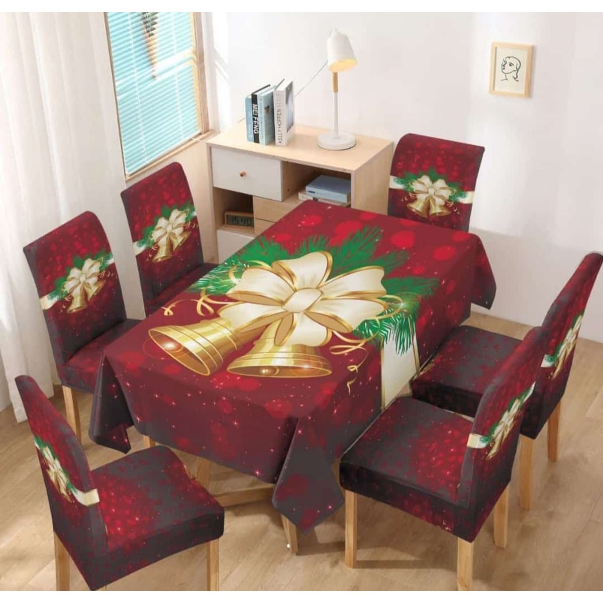 GENERICO - Set de Navidad Rojo Incluye un mantel y seis fundas de sillas