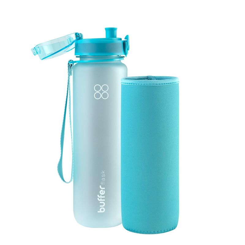 BUFFER FLASK - Botella Agua Dep Ciclismo Gym Buffer Colador Funda - Celeste