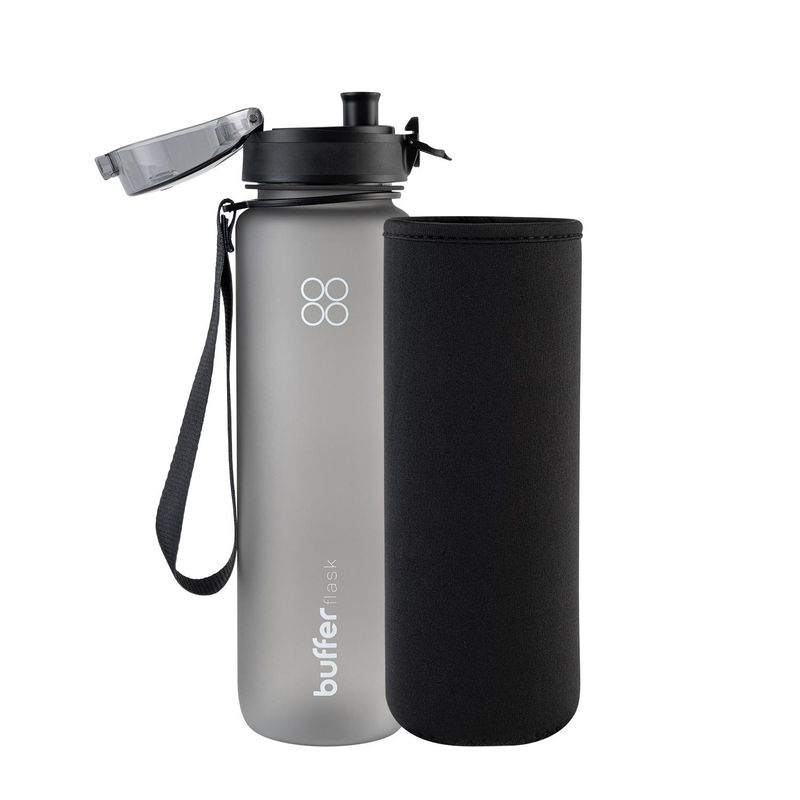 BUFFER FLASK - Botella Agua Dep Ciclismo Gym Buffer Colador Funda - Negro