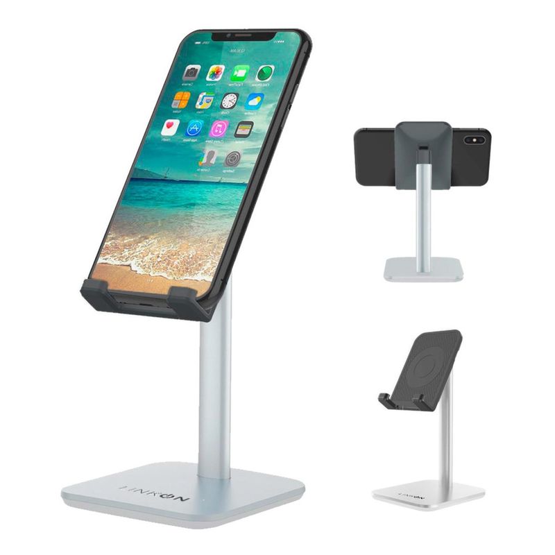 LINKON - Soporte Base Porta Celular Tablet Escritorio Mesa Ajustable - Plateado
