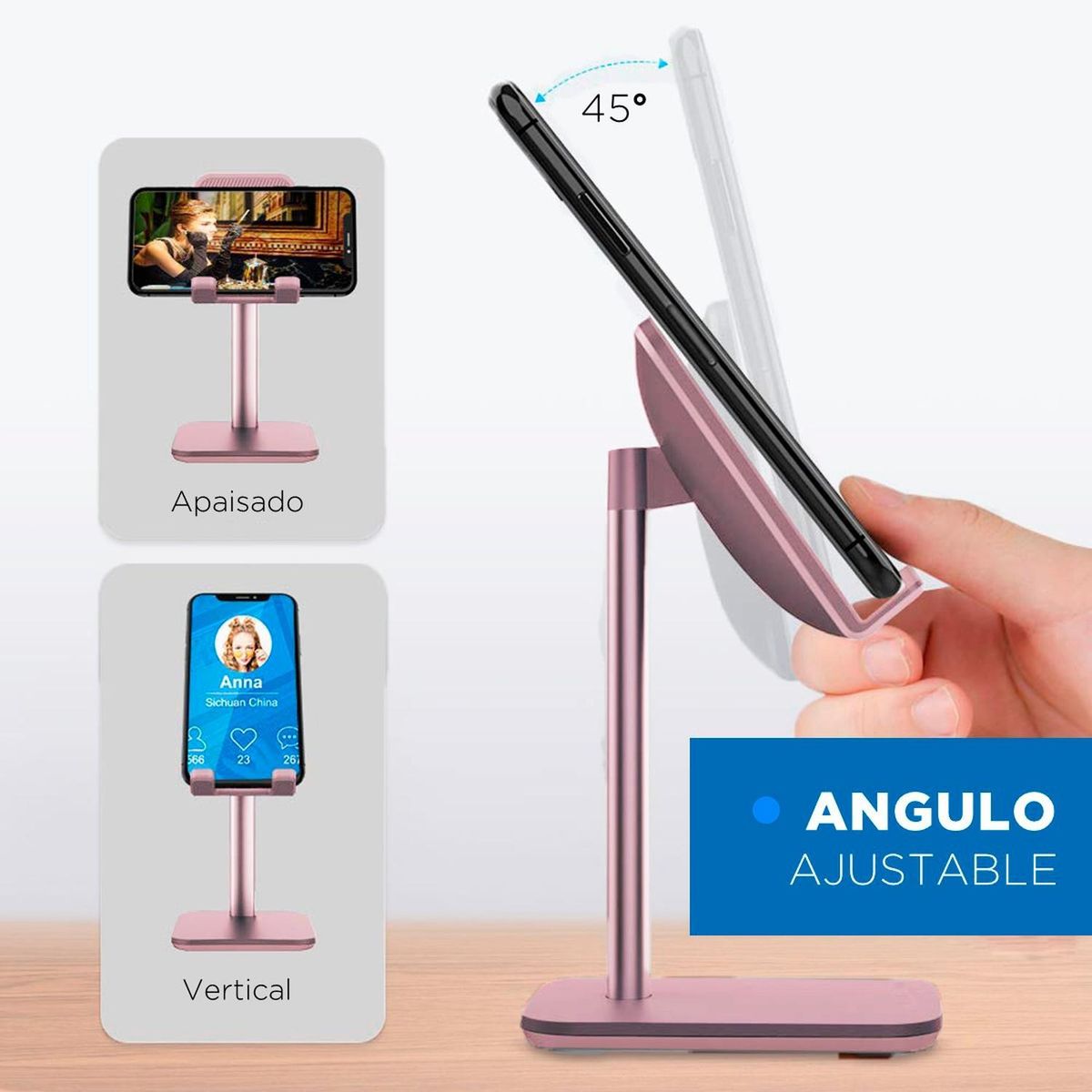 LINKON - Soporte Base Porta Celular Tablet Escritorio Mesa Ajustable - Rosa