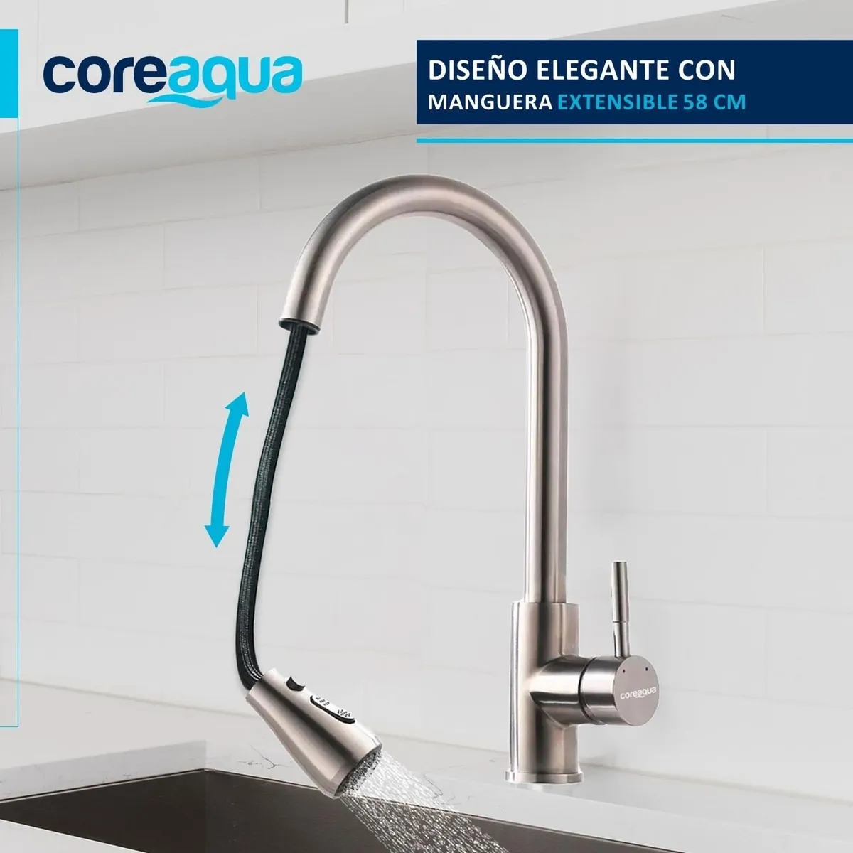 COREAQUA - Llave Monomando Lavaplato Extraible Griferia Cocina Coreaqua