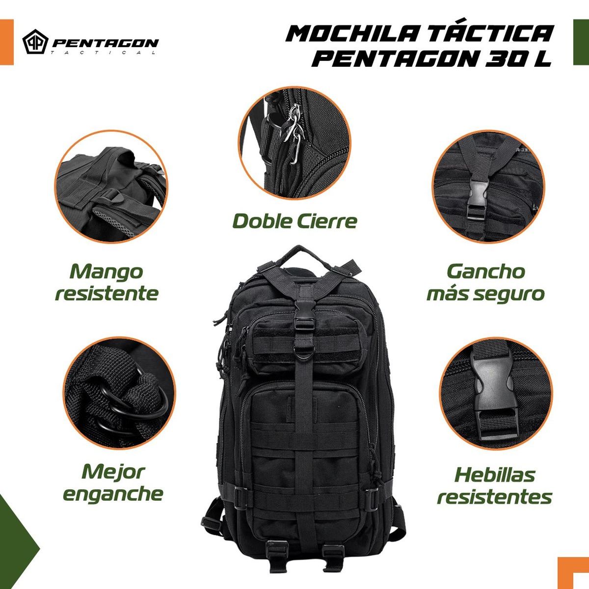 PENTAGON - Mochila Militar Outdoor Pentagon 30l Impermeable - Negro