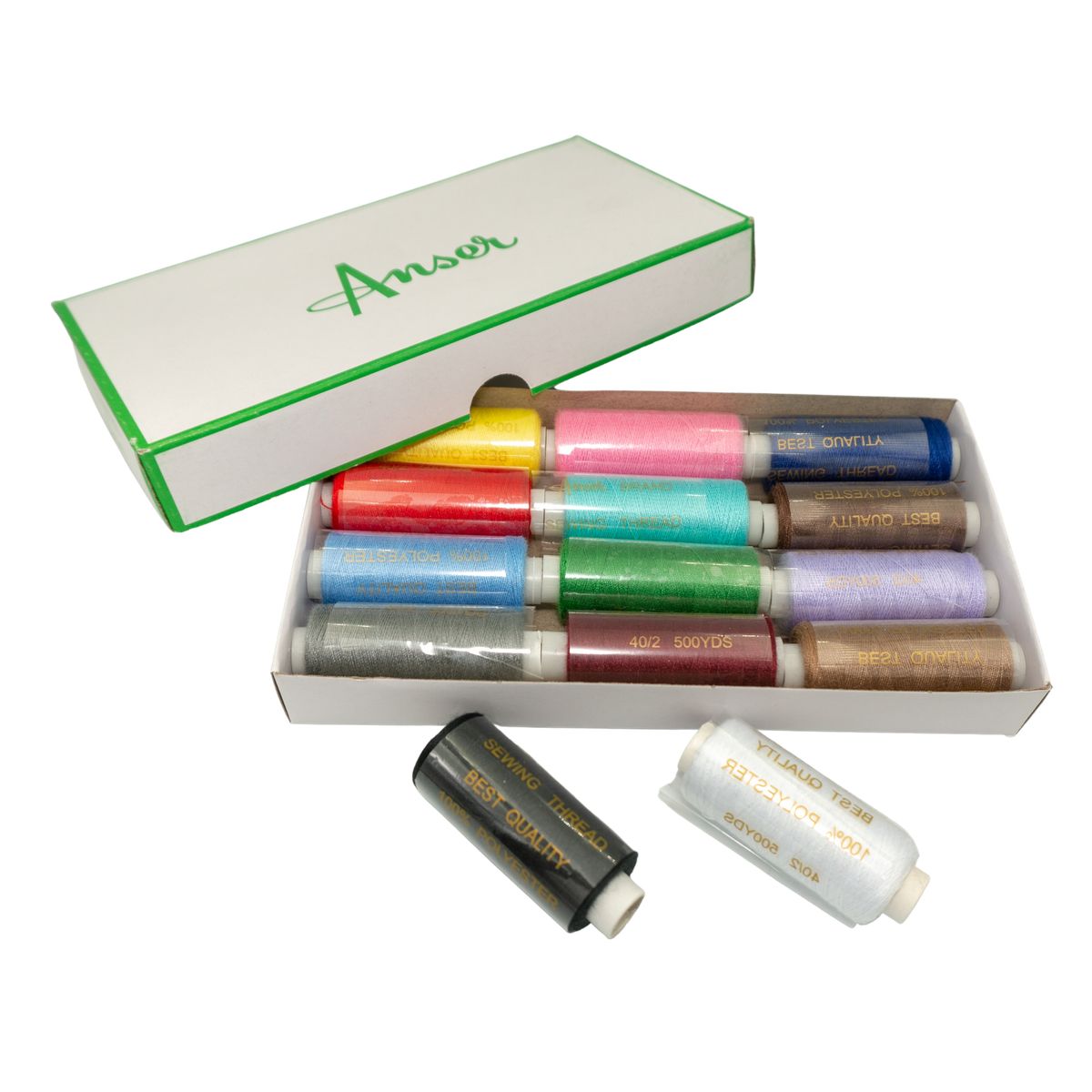 GENERICO - Caja 14 Hilos para coser, bobinas de 500 yds 100% Poliester