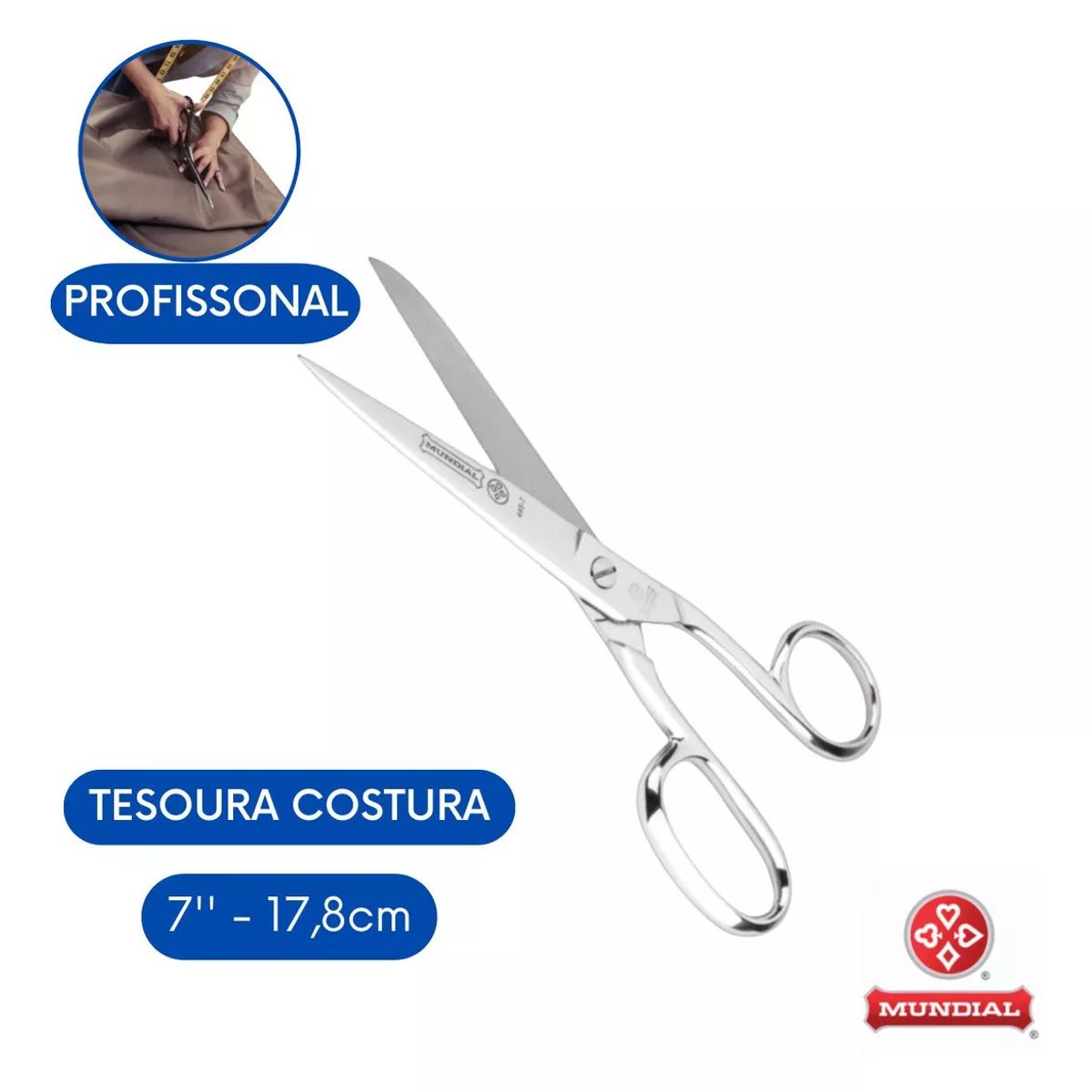 MUNDIAL - Tijera para costura Mundial metálica 445-7, 7'' (17,8cm)
