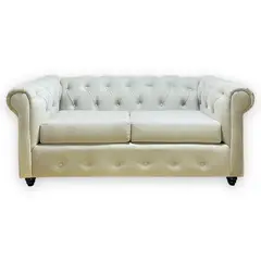GENERICO - SOFA CHEFTERFIELD 2 CUERPOS TELA FELPA ARENA