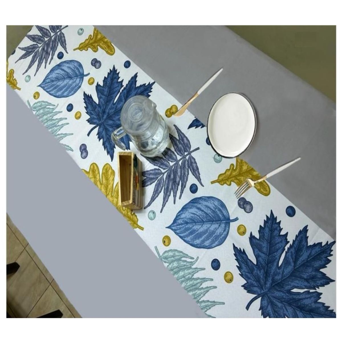 GENERICO - Mantel Antimanchas Hojas Azules 140 X 220 Cm Rectangular