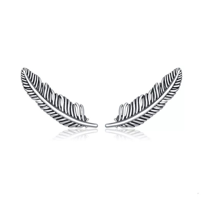 GENERICO - Aros pluma trepador plata 925 joya mujer