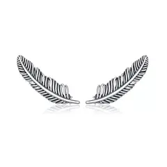 GENERICO - Aros pluma trepador plata 925 joya mujer