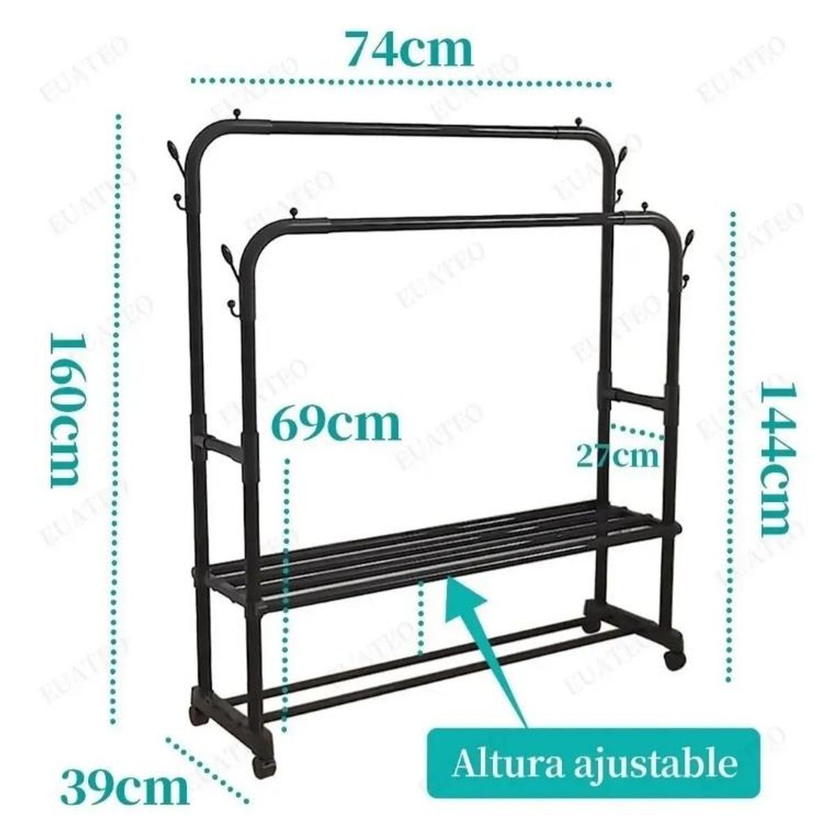 TNAKIEX - Perchero Metálico Doble Barra Con Estante Organizador Ruedas