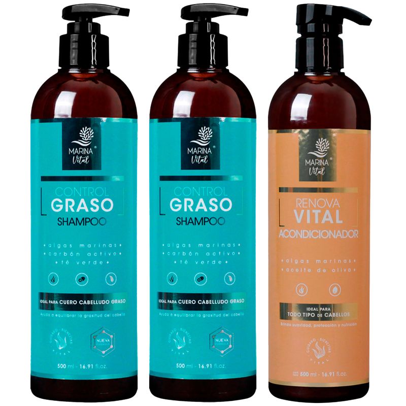 MARINA VITAL - 2 Shampoo Control Graso y 1 Acondicionador MARINA VITAL