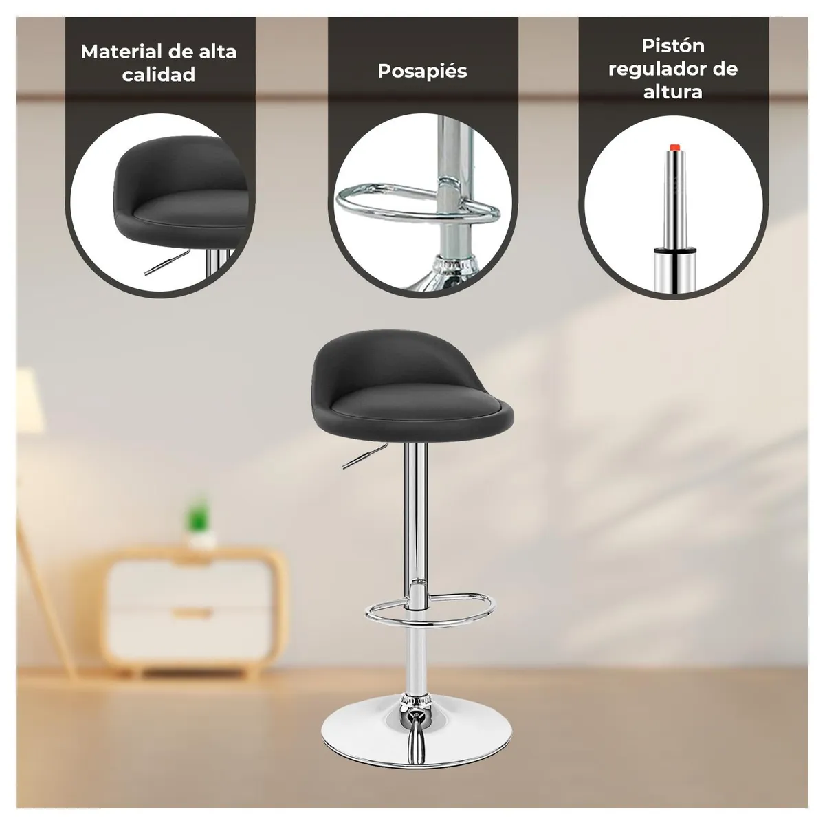 GLOBAL LATIN GROUP - Pack 4 Piso Bar Taburete Giratorio de Altura Regulable - Negro