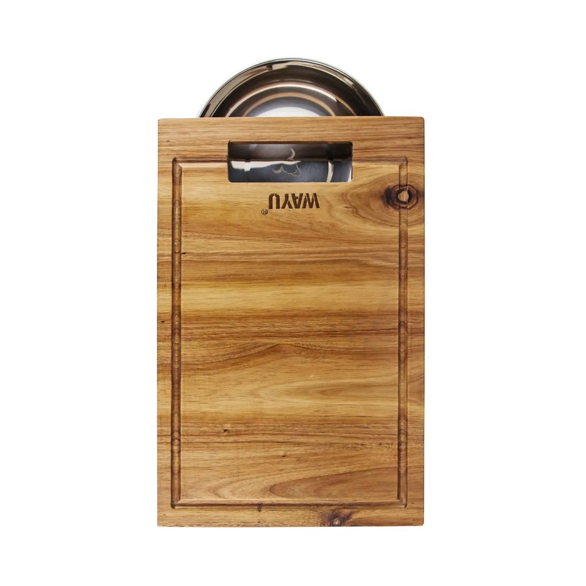 GENERICO - Tabla de Madera Acacia con Bowl de Acero Circular- Wayu