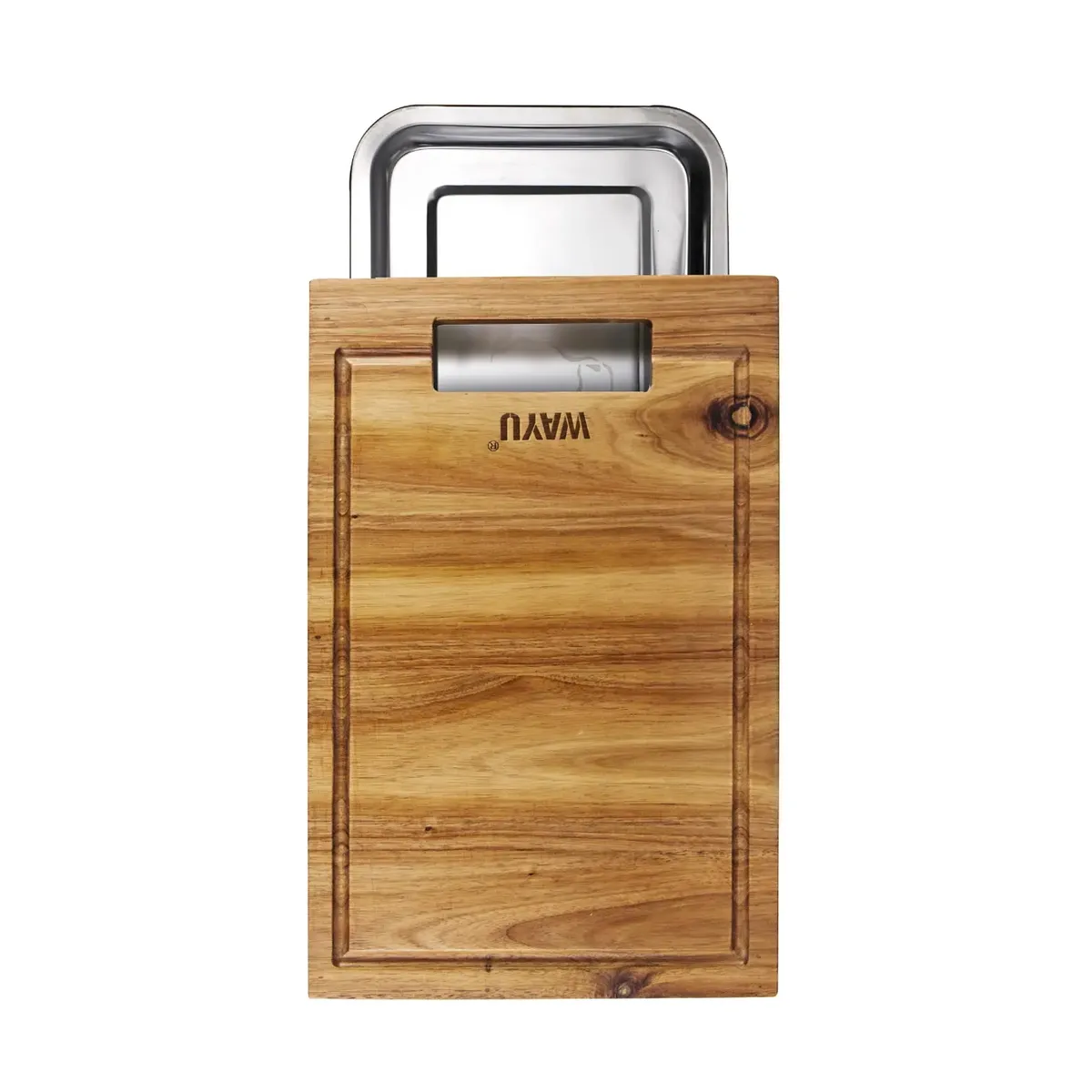 GENERICO - Tabla de Madera Acacia con Bandeja de Acero  Wayu