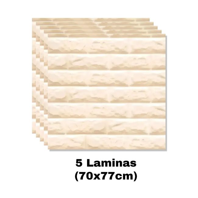 GENERICO - PACK DE 5 Laminas 3D Autoadhesiva 70x77 Pared Ladrillo Beige.