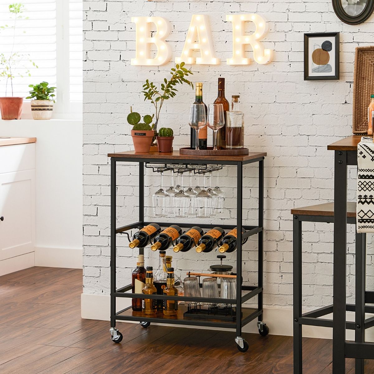 VASAGLE - Bar Movil Estilo Industrial
