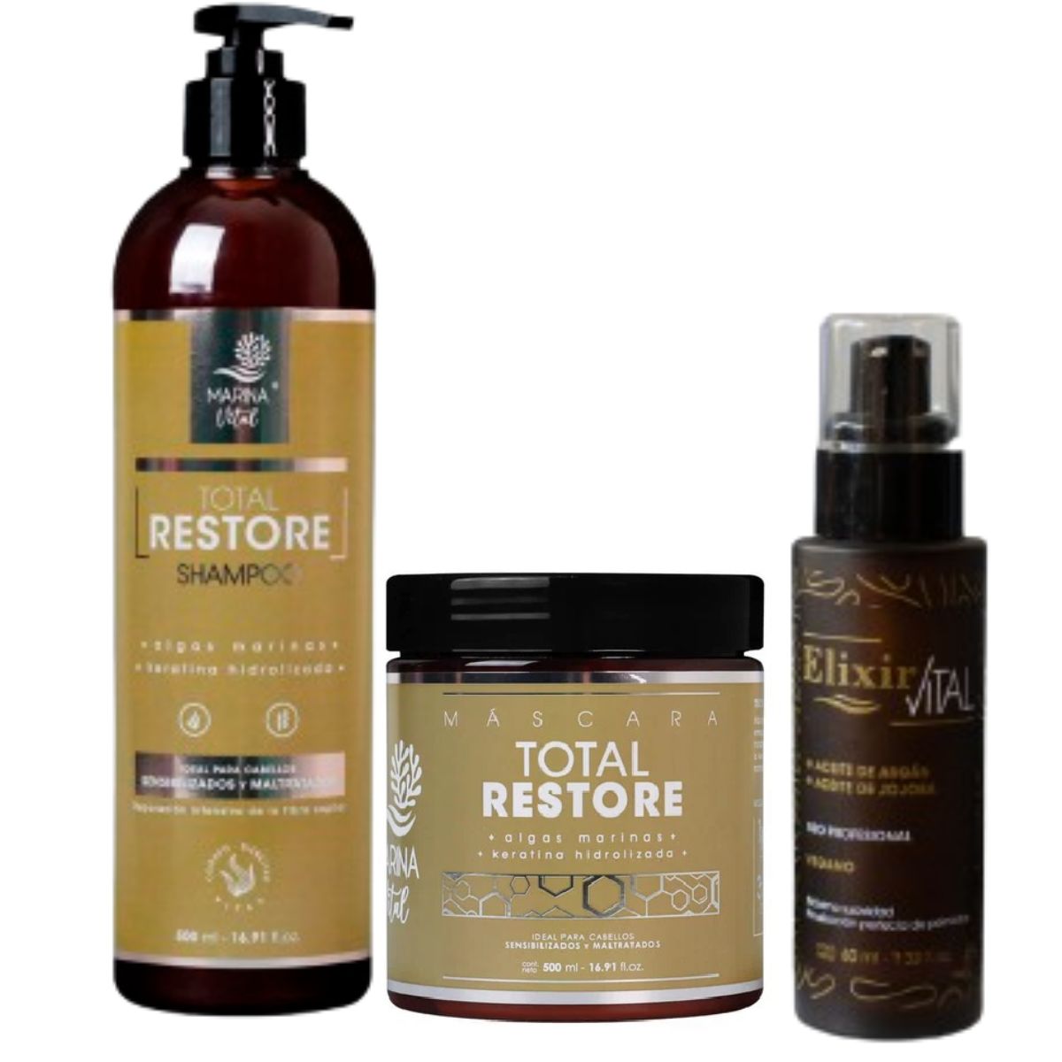 MARINA VITAL - Shampoo total restore Mascara Restauradora y Serum Elixir MARINA VITAL