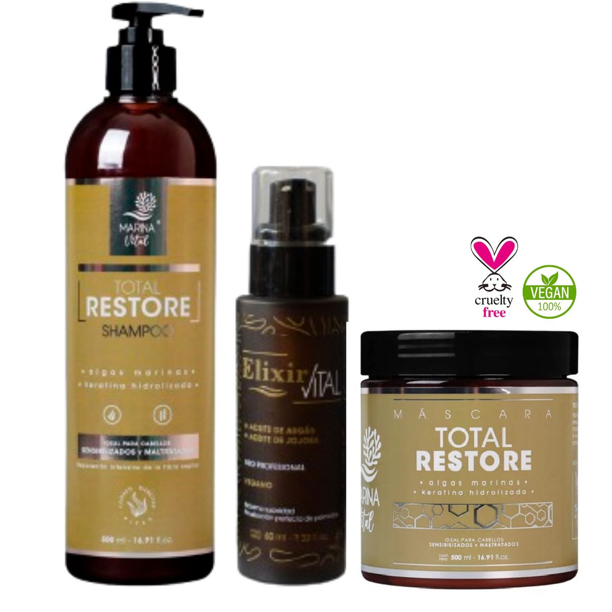 MARINA VITAL - Shampoo total restore Mascara Restauradora y Serum Elixir MARINA VITAL