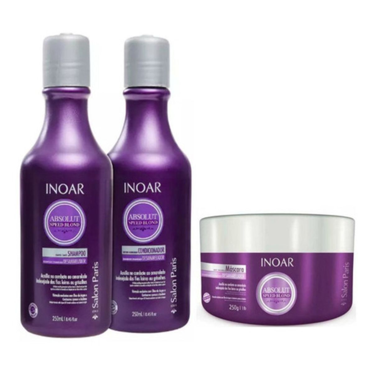 INOAR - Shampoo, Acondicionador y Mascara Matizador Speed Blond Kit INOAR.-