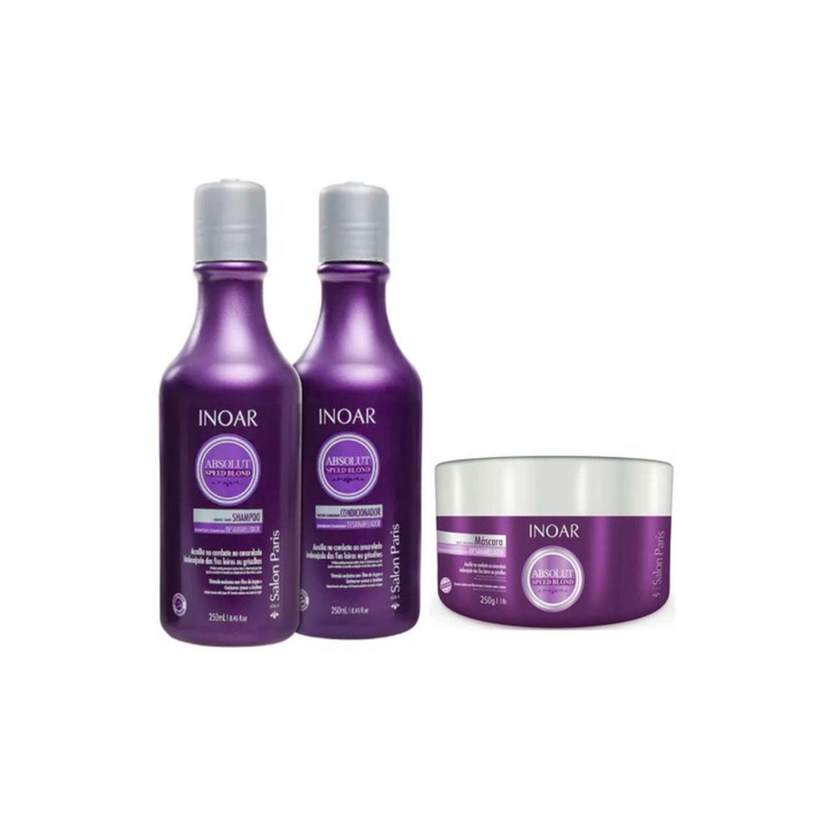 INOAR - Shampoo, Acondicionador y Mascara Matizador Speed Blond Kit INOAR.-