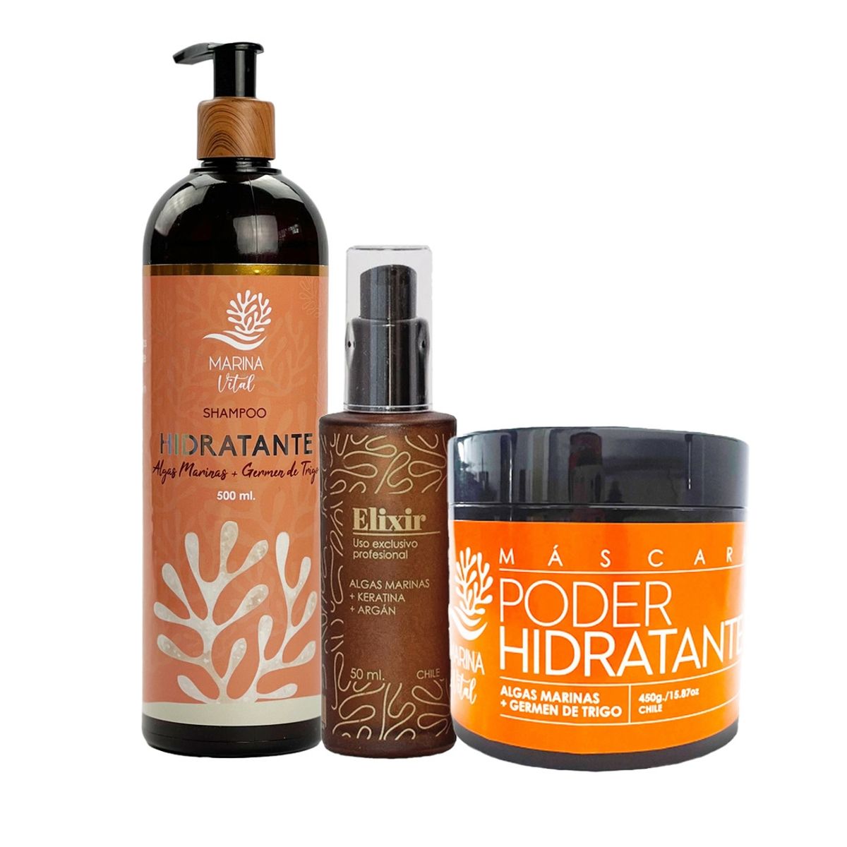 MARINA VITAL - Shampoo Hidratante, Mascara Poder Hidratante y Serum Elixir MARINA VITAL