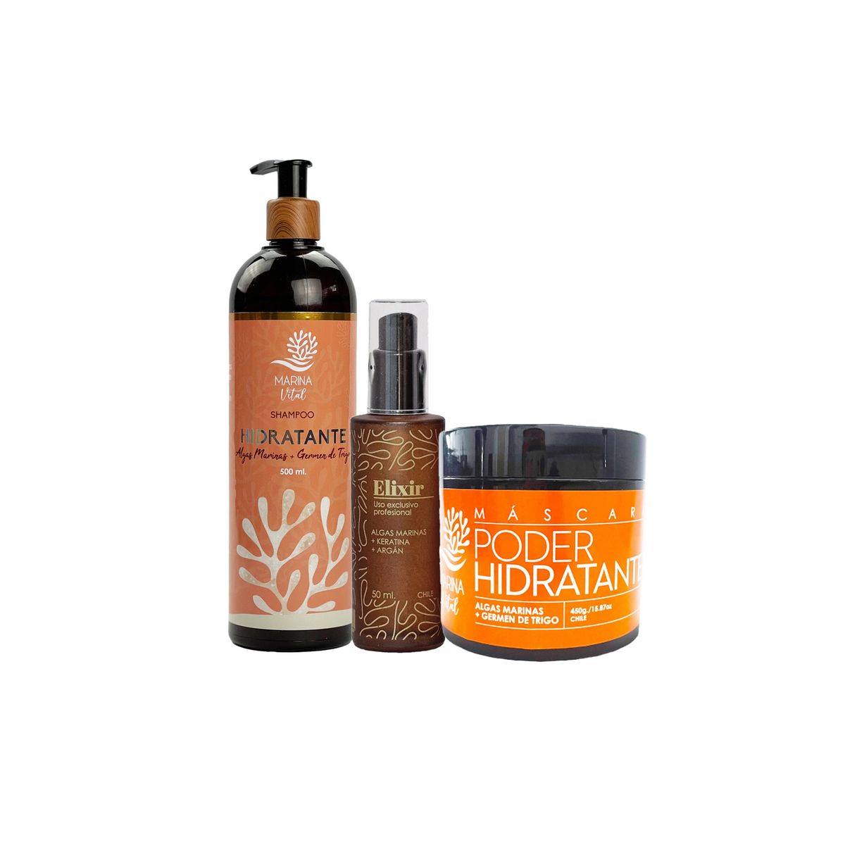 MARINA VITAL - Shampoo Hidratante, Mascara Poder Hidratante y Serum Elixir MARINA VITAL