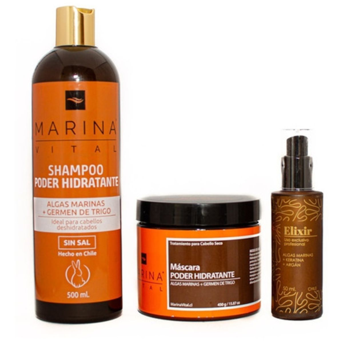 MARINA VITAL - Shampoo Hidratante, Mascara Poder Hidratante y Serum Elixir MARINA VITAL