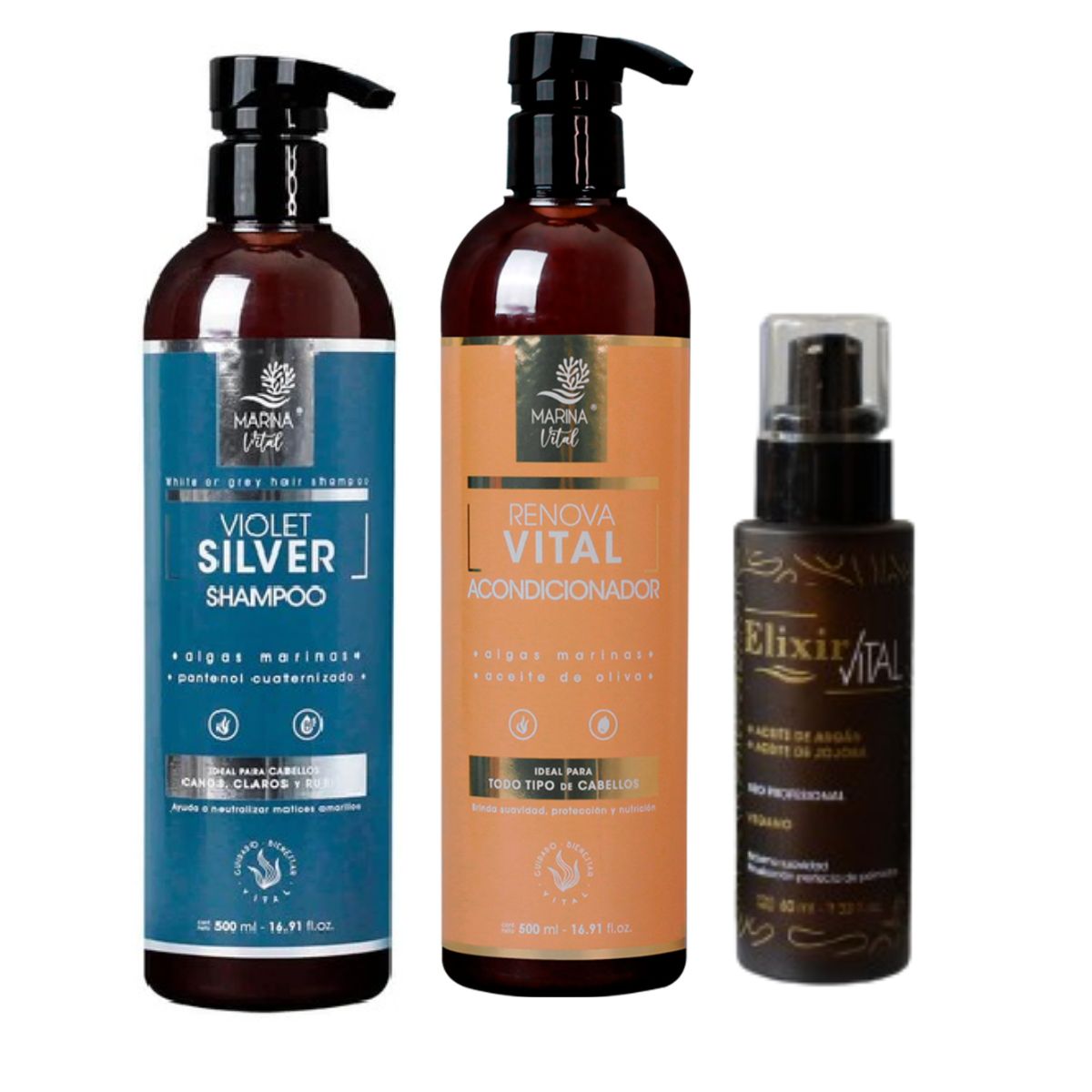 MARINA VITAL - Shampoo Silver Serum Elixir y Acondicionador MARINA VITAL