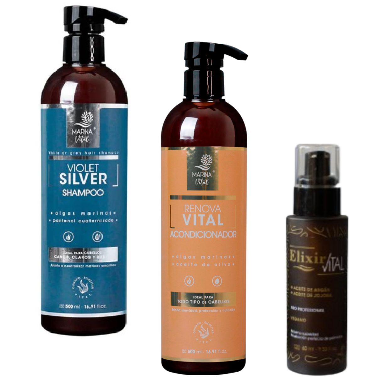 MARINA VITAL - Shampoo Silver Serum Elixir y Acondicionador MARINA VITAL