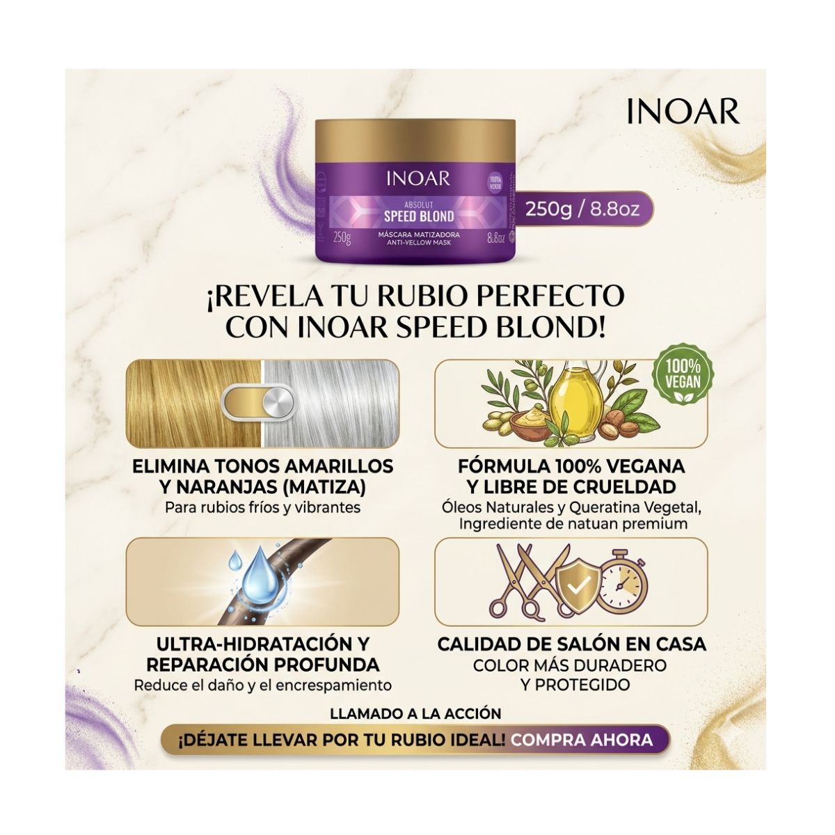 INOAR - Mascara Matizadora Speed Blond 250 ml INOAR.