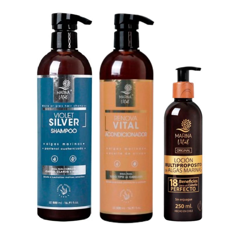 MARINA VITAL - Shampoo SilverAcondicionador y Locion Multiproposito MARINA VITAL