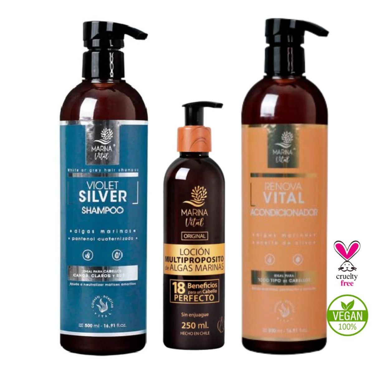 MARINA VITAL - Shampoo SilverAcondicionador y Locion Multiproposito MARINA VITAL
