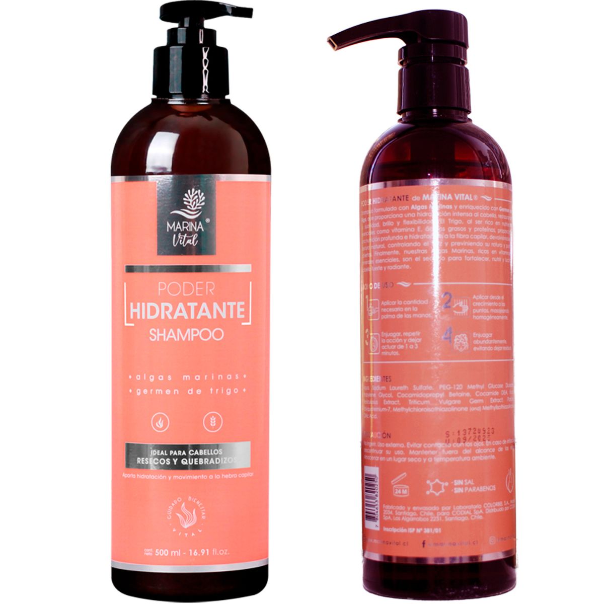 MARINA VITAL - 2 Shampoo Poder Hidratante Algas Pack MARINA VITAL