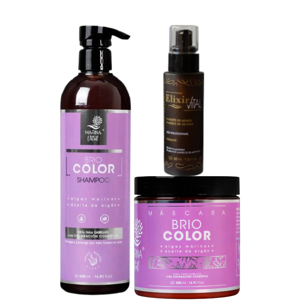 MARINA VITAL - Shampoo Y Mascara Briocolor y Serum Elixir MARINA VITAL