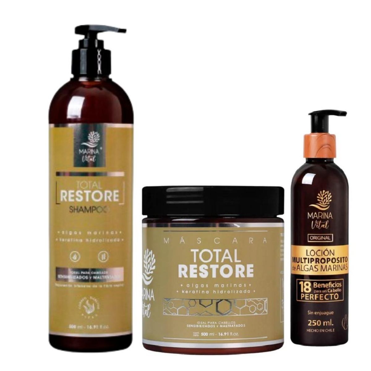 MARINA VITAL - Shampoo total restore Mascara Restauradora y Loción Multiproposito MARINA VITAL