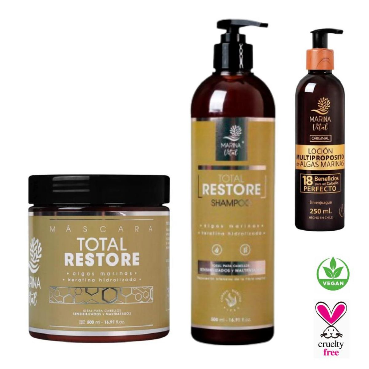 MARINA VITAL - Shampoo total restore Mascara Restauradora y Loción Multiproposito MARINA VITAL