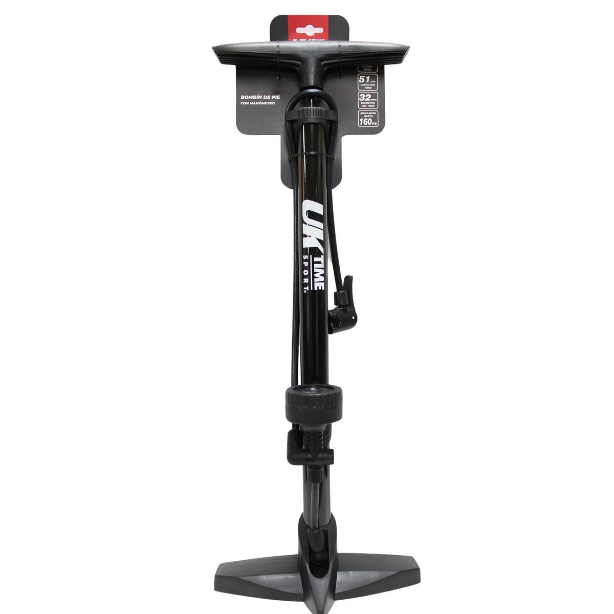 UK TIME - BOMBIN NEGRO METAL C/ MARCADOR DE PRESION 160 PSI