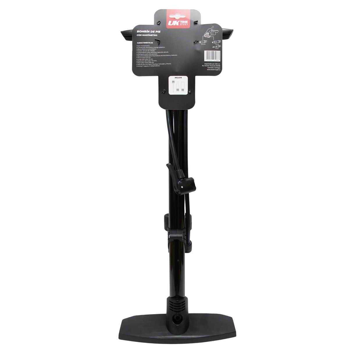 UK TIME - BOMBIN NEGRO METAL C/ MARCADOR DE PRESION 160 PSI